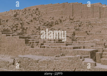 The adobe and clay pyramid of Huaca Pucllana, in the Miraflores district of Lima (Peru) Stock Photo