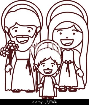 brown silhouette of sacred family with baby jesus Stock Vector