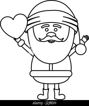 monochrome contour of santa claus with open arms and holding heart in hand Stock Vector