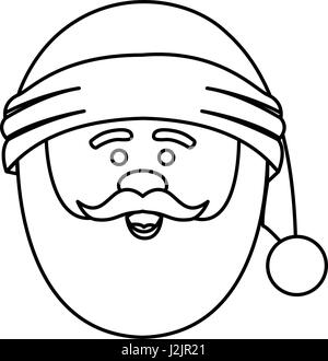 monochrome contour of santa claus face with christmas hat Stock Vector