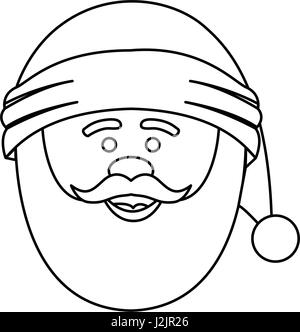 monochrome contour of santa claus face with christmas hat in closeup Stock Vector