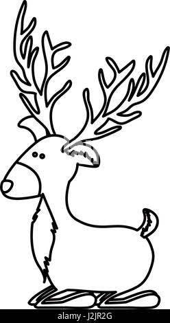 monochrome contour of funny reindeer lazy Stock Vector