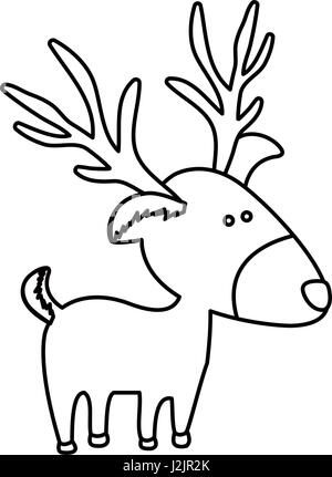 monochrome contour of caricature reindeer stand Stock Vector