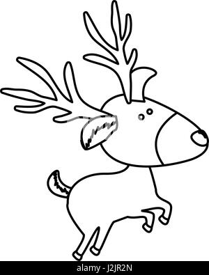 monochrome contour of caricature reindeer jumping Stock Vector