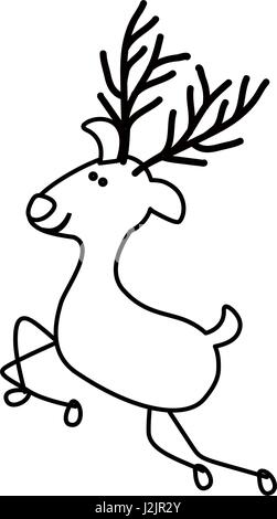 monochrome contour caricature of graceful reindeer jumping Stock Vector