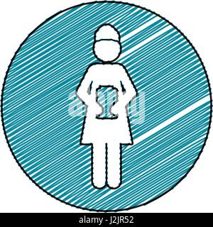 color pencil drawing circular frame with pictogram of woman nurse icon Stock Vector