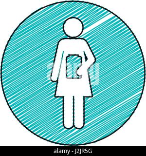 color pencil drawing circular frame with pictogram female with remedy bottle Stock Vector