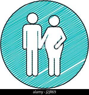 color pencil drawing circular frame with pictogram woman pregnant and man Stock Vector