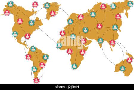 global social network connection with map pointers Stock Vector