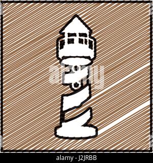 color pencil drawing square frame with tower of lighthouse Stock Vector