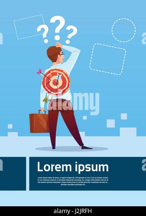 Confused Business Man Standing Back Hand Touch Head Question Mark Think Problem Solution Stock Vector