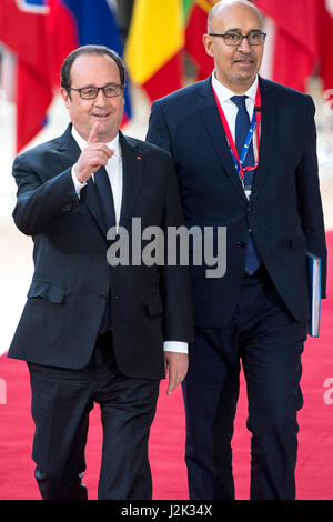 Brussels, Bxl, Belgium. 29th Apr, 2017. French President Francois Hollande arrives prior to the European Summit on Art. 50, Brexit at European Council headquarters in Brussels, Belgium on 29.04.2017 by Wiktor Dabkowski Credit: Wiktor Dabkowski/ZUMA Wire/Alamy Live News Stock Photo