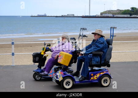Weymouth, Dorset, UK. 29th Apr, 2017. Visitors wrap up warm and make the best or a cool and breezy day with occasional spells of sunshine at Weymouth as the weather is set to deteriorate tomorrow with rain moving into the area. Credit: Tom Corban/Alamy Live News Stock Photo