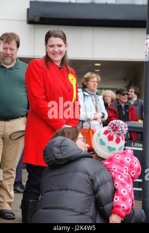 Kirkintilloch Scotland 29 April 2017. Scottish Lib Dem leader Willie Rennie and East Dunbartonshire parliamentary candidate Jo Swinson take to Forth and Clyde Canal aboard the Maryhill Puffer to start their campaign in this key seat which they are seeking to regain from the SNP. Alan Oliver/Alamy Live News Stock Photo