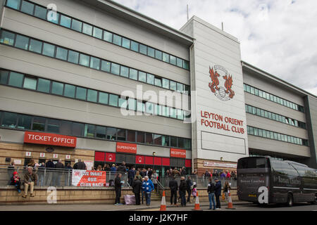 London, UK. 29th Apr, 2017. The Leyton Orient Fans Trust held a protest at the matchroom stadium demanding that club owner, Francesco Becchetti leaves. The club has been relagated out of the football league and fans are now fighting for the clubs very existance with staff unpaid for several months. Credit: David Rowe/Alamy Live News Stock Photo