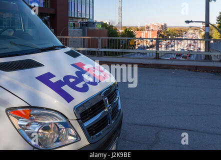 The front end including logo of a Federal Express van in Hull, Gatineau, Quebec, Canada. Stock Photo