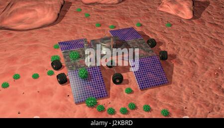 Curious Alien life forms crawling over unmanned robotic land rover ...