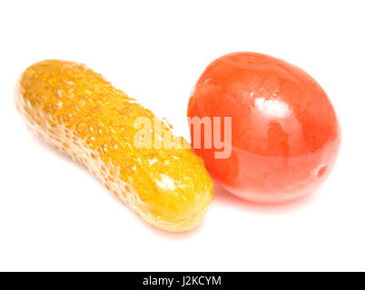 Pickled cucumbers and tomatoes on a white background Stock Photo