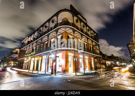 Downtown French Quarters New Orleans, Louisiana at Night Stock Photo