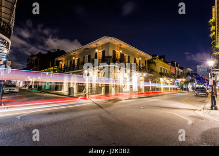 Downtown French Quarters New Orleans, Louisiana at Night Stock Photo