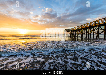 Isle of Palms Pier at sunrise in Charleston, South Carolina Stock Photo