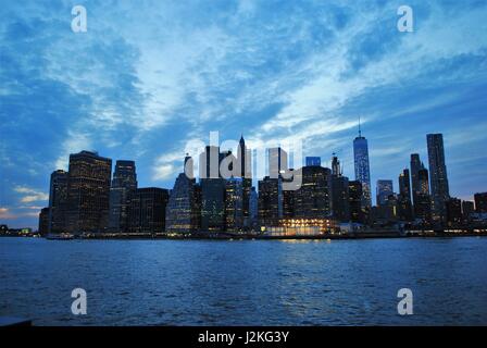 The Lower Manhattan sunset view from the East River Stock Photo