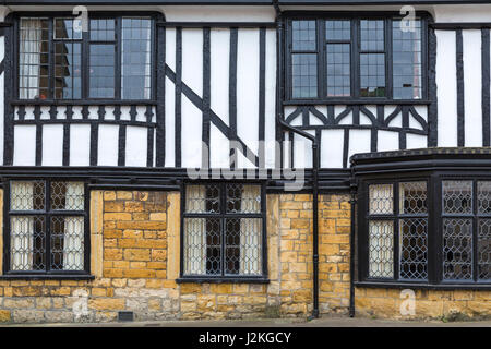 detail of traditional half-timbered buildings at Cheap Street, Sherborne, Dorset, England UK in April Stock Photo