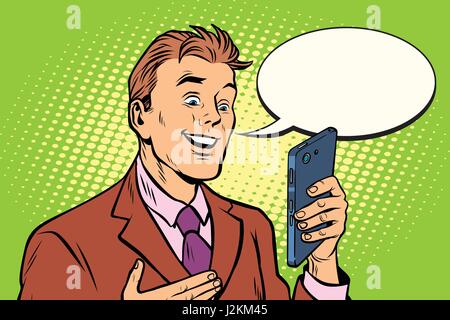 Online communication is a businessman and smartphone Stock Vector
