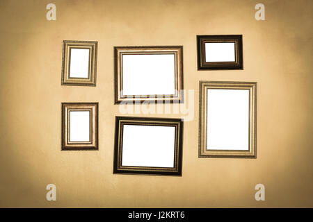 Vintage traditional realistic frames set on dark wall Stock Photo