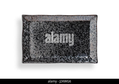 Empty black rectangle plate on white background, clipping path included. Stock Photo