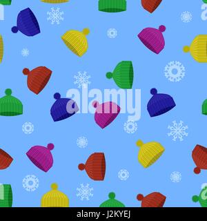 Colorful Winter Knitted Hat Seamless Pattern Stock Vector