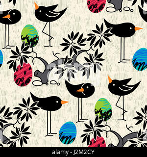 Seamless pattern. Cute birds, eggs on textured background for poster, card, invitation, brochure, flyer Stock Photo