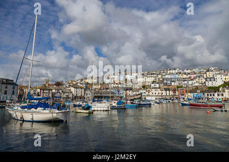 View across Brixham Harbour and Marina,  in South Devon, UK Stock Photo