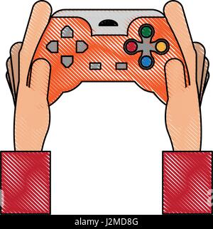 color hands with videogame controller play console vector illustration ...