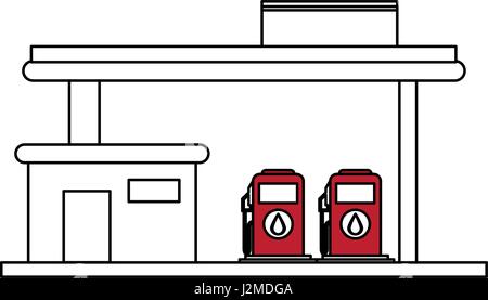 sketch color silhouette gasoline service station with fuel tanks dispenser Stock Vector