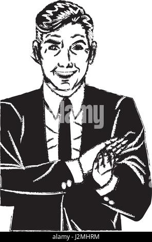 pop art man suit applauding hands sketch Stock Vector