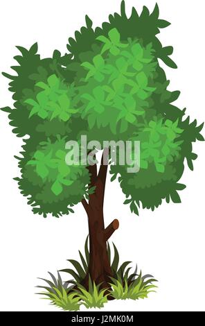 Isometric Cartoon Bushy Green Tree - Element for Tileset Map, Landscape Design or Game Object Set Stock Vector