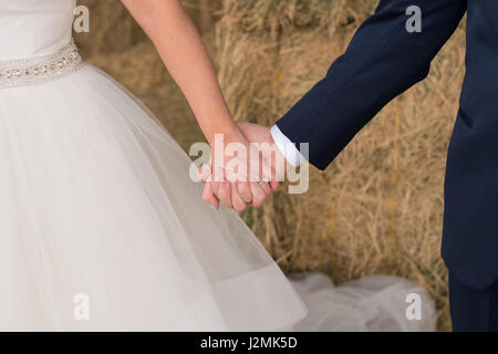 Bride and Groom Holding Hands Stock Photo