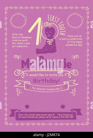 Birthday Invitation Flier with Hand-Drawn Calligraphic Frames, Borders and Swirls Stock Vector