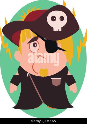 Confused, Sad and Unhappy Pirate - Funny Avatar of Little Person Cartoon Character in Flat Vector Stock Vector