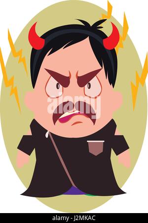 Villain Devil Frowning Avatar of Little Person Cartoon Character in Flat Vector Stock Vector