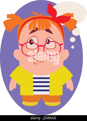 Concerned, Smiling and Avatar of Geek Little Person Cartoon Character in Flat Vector Stock Vector