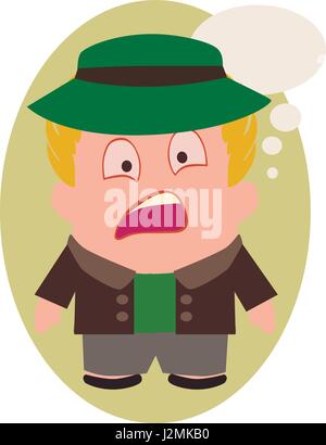 Amazed and Confused Young Man, Serious Avatar of Little Person Cartoon Character in Flat Vector Stock Vector