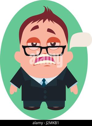 Serious and Pragmatic Business Man, Funny Avatar of Little Person Cartoon Character in Flat Vector Stock Vector