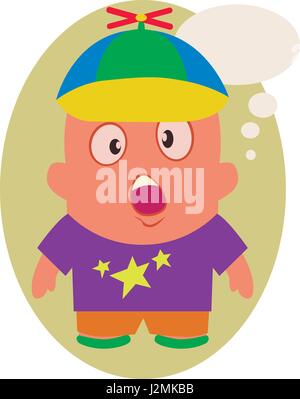 Surprised and Speechless Young Kid, Funny Avatar of Little Person Cartoon Character in Flat Vector Stock Vector