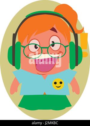 Laughing, Smiling and Happy Young Girl Geek Avatar of Little Person Cartoon Character in Flat Vector Stock Vector