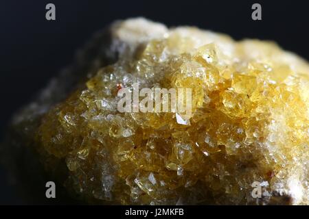 Yellow fluorite crystals in calcite matrix Stock Photo