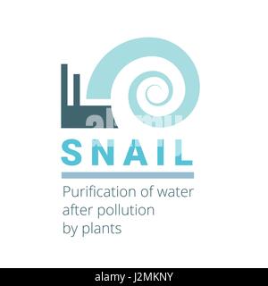 Snail is a creative flat logo symbol suitable for industrial organization. Unusual and beautiful vector sign water purification Stock Vector