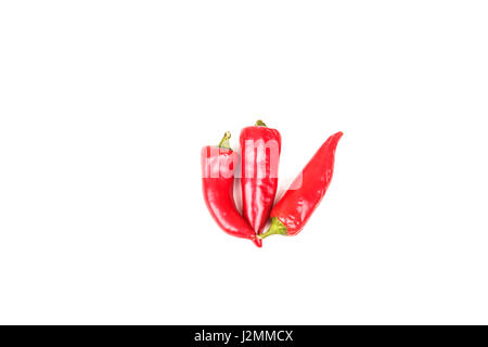 Three red jalapeno peppers on white Stock Photo