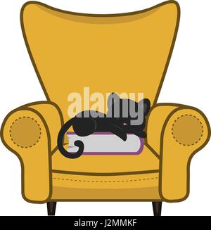 Animated Cartoon Cute Cat Sleeping in Comfortable Armchair in Minimalist Vector Isolated on Clear White Background Stock Vector